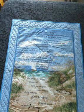 Footprints in the Sand Quilted Wall Hanging 43 1/2" x 30" Handmade